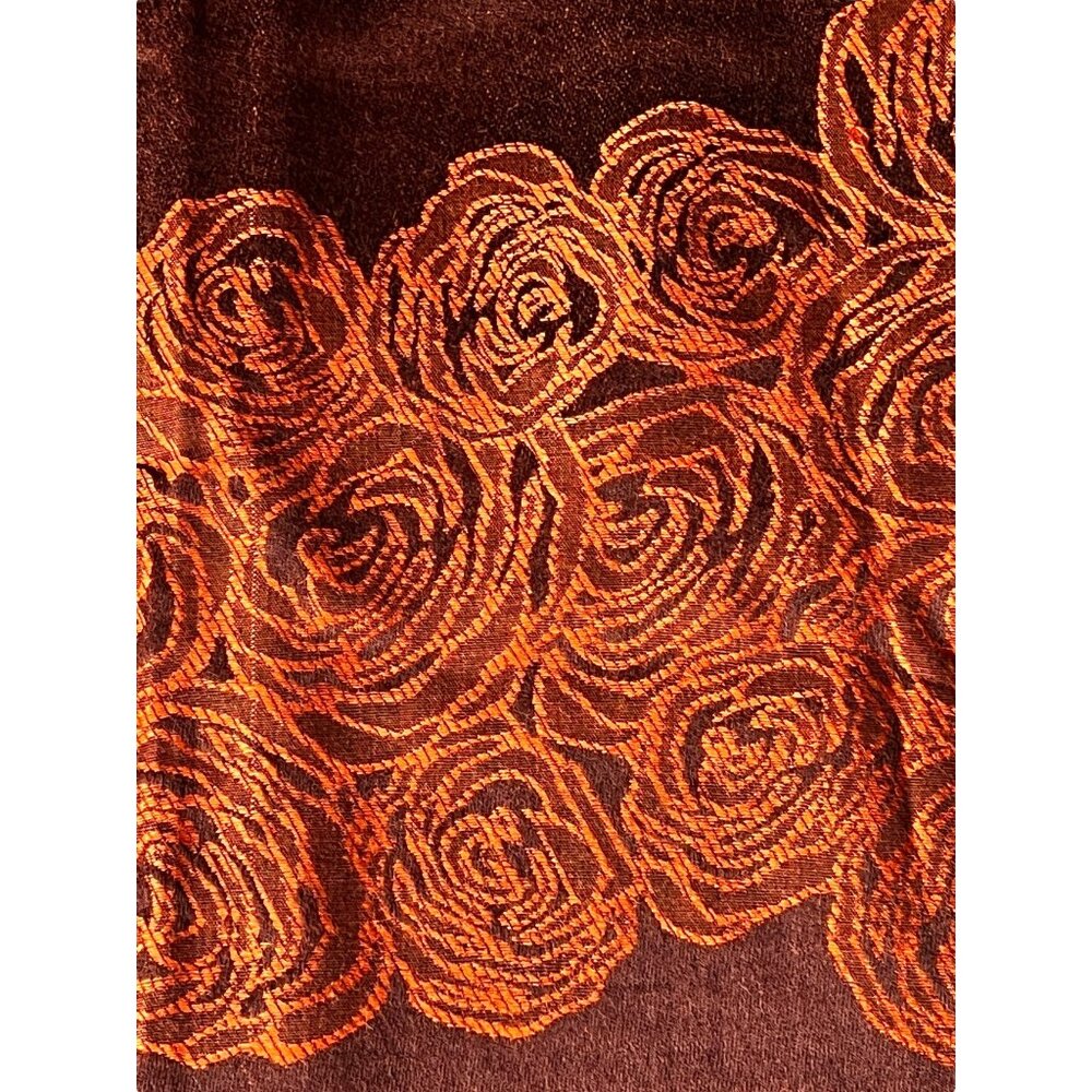 100% Cashmere Rox Scarf With Rose Pattern 27"x71" & 3" Fringe Orange Brown - Picture 10 of 10